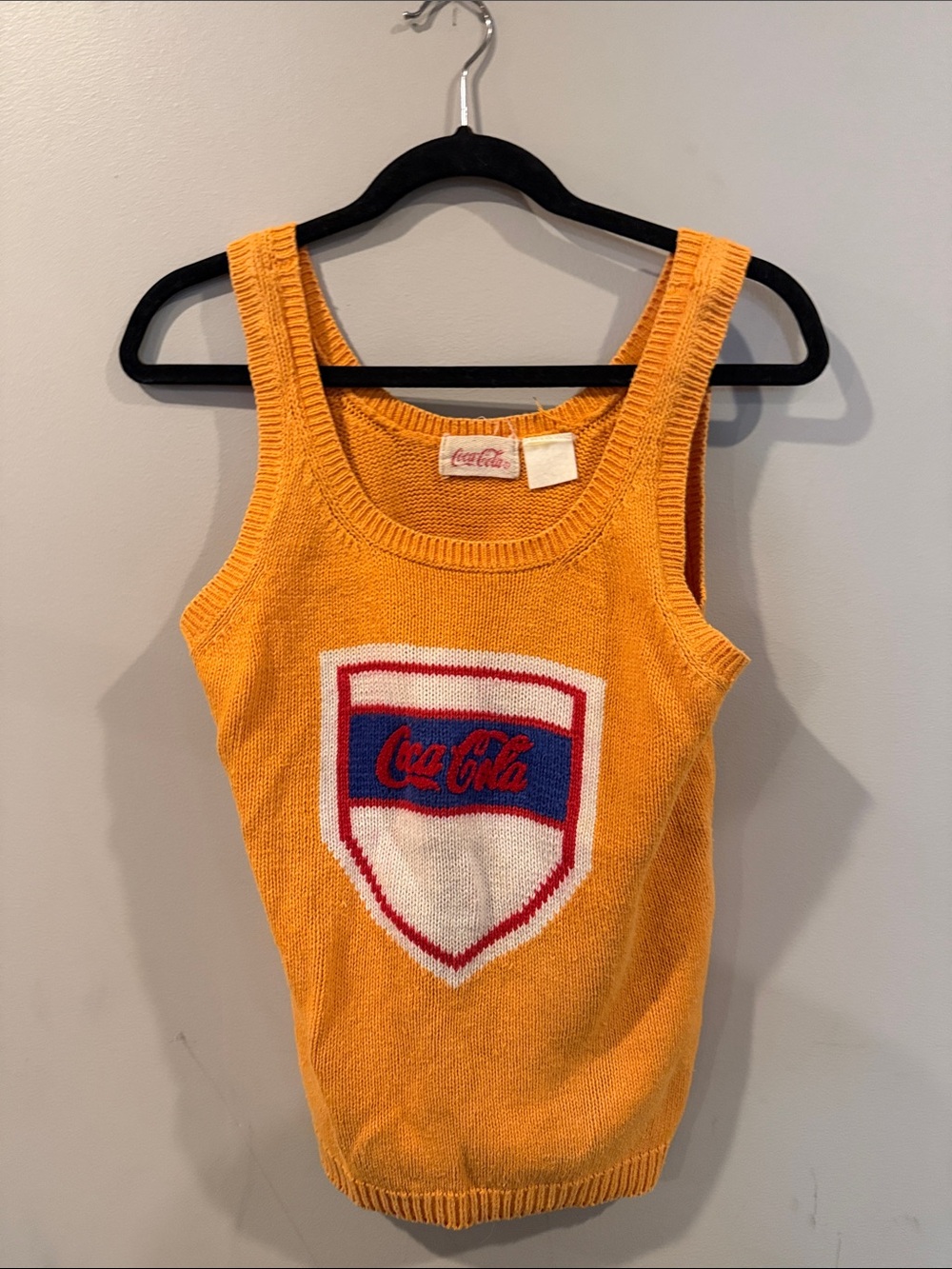 Coca Cola Orange Knit Tank Sweater with Shield Logo